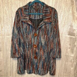 Multiples Vibrant Striped Yarn Knit Jacket Wooden Buttons Space Dye {XL} LN